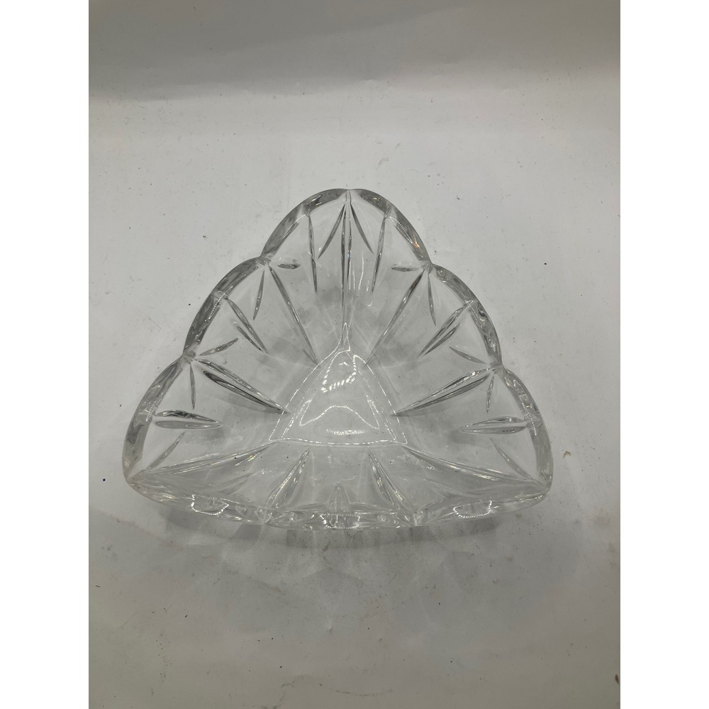 Cut Crystal Triangle Candy Trinket‎ Dish Bowl Vintage Starburst Pattern Decor